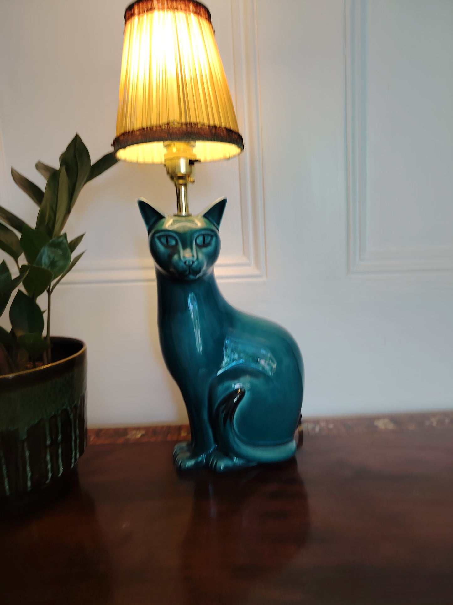 Stunning Blue Mid Century Poole Pottery Reworked Cat Lamp