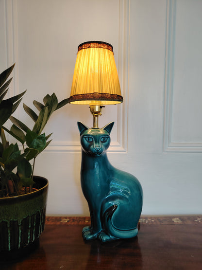 Stunning Blue Mid Century Poole Pottery Reworked Cat Lamp
