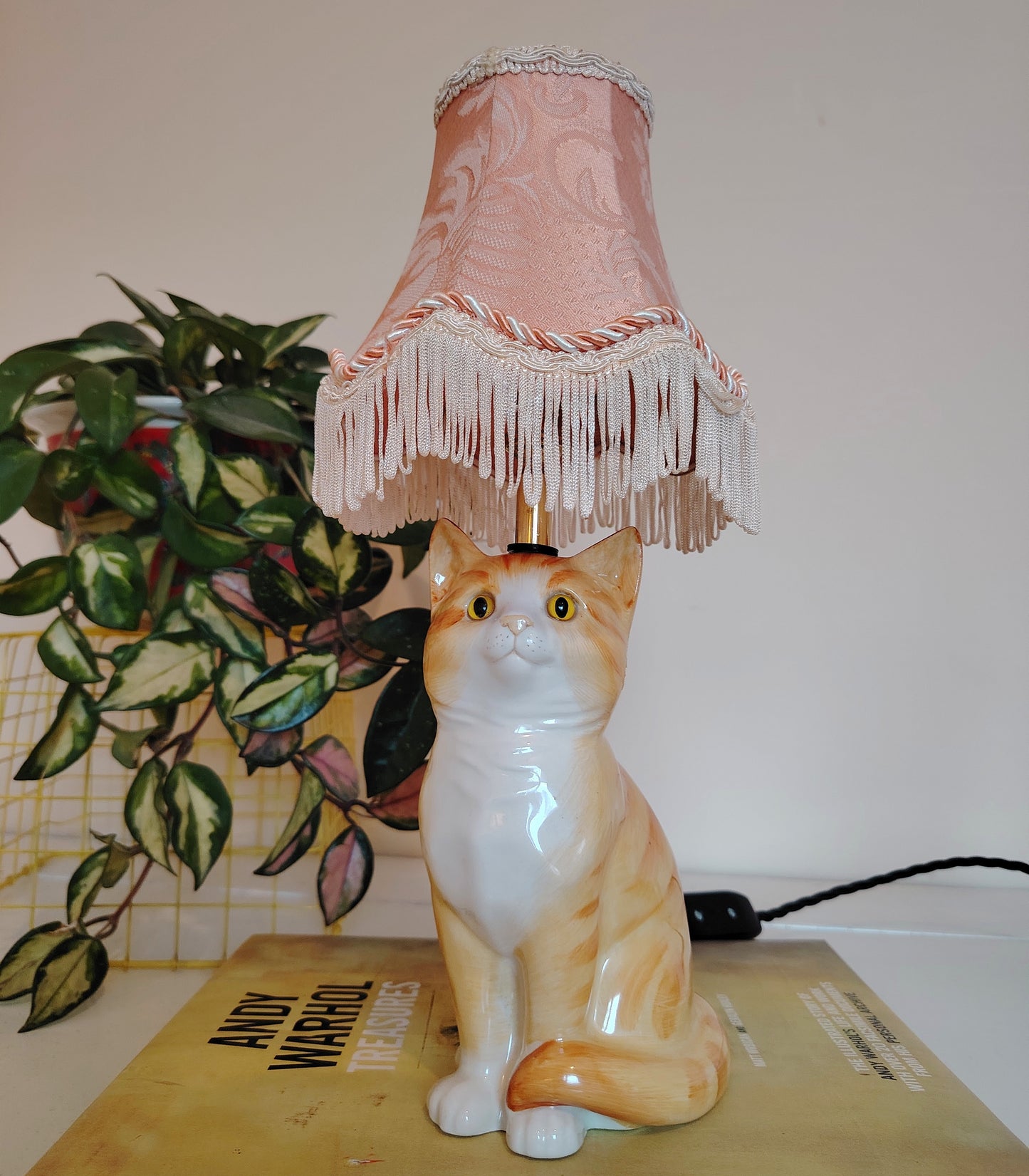 Vintage Upcycled Small Ginger Cat Lamp