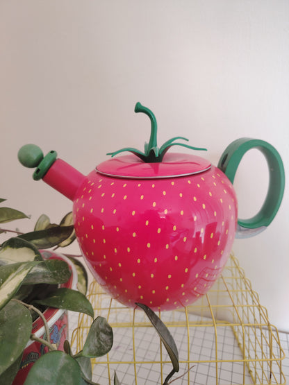 Amazing Vintage 80's Strawberry Enamel Teapot/ Kettle