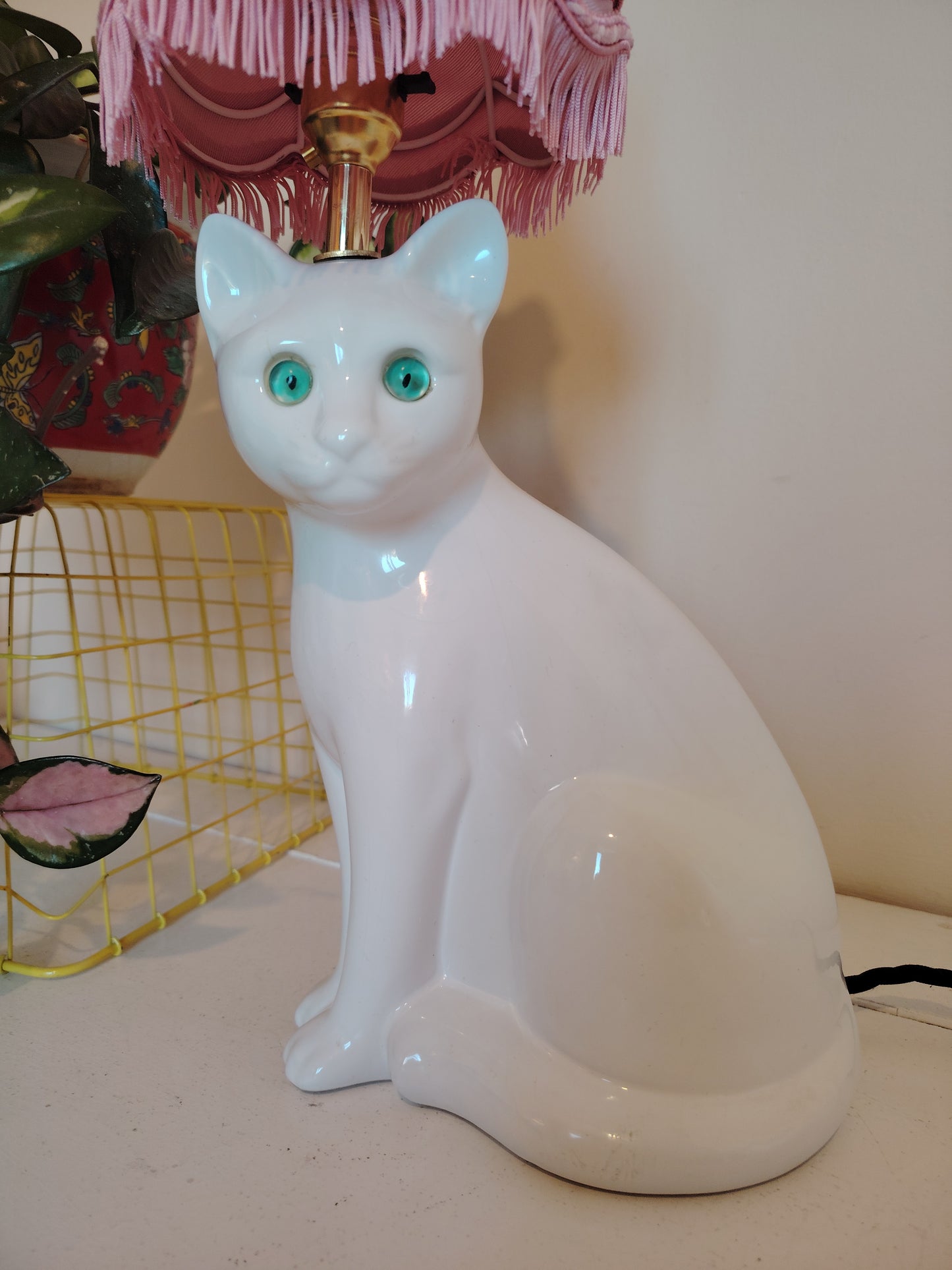 Vintage White Reworked Cat Lamp
