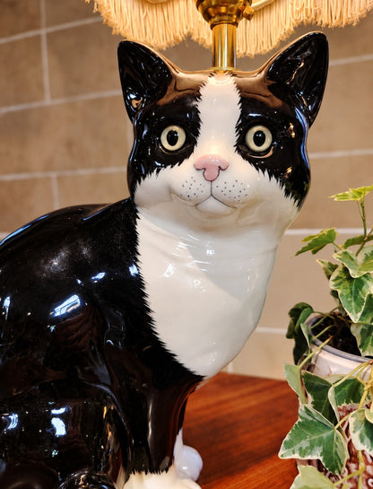Large Vintage Reworked Tuxedo Cat Lamp