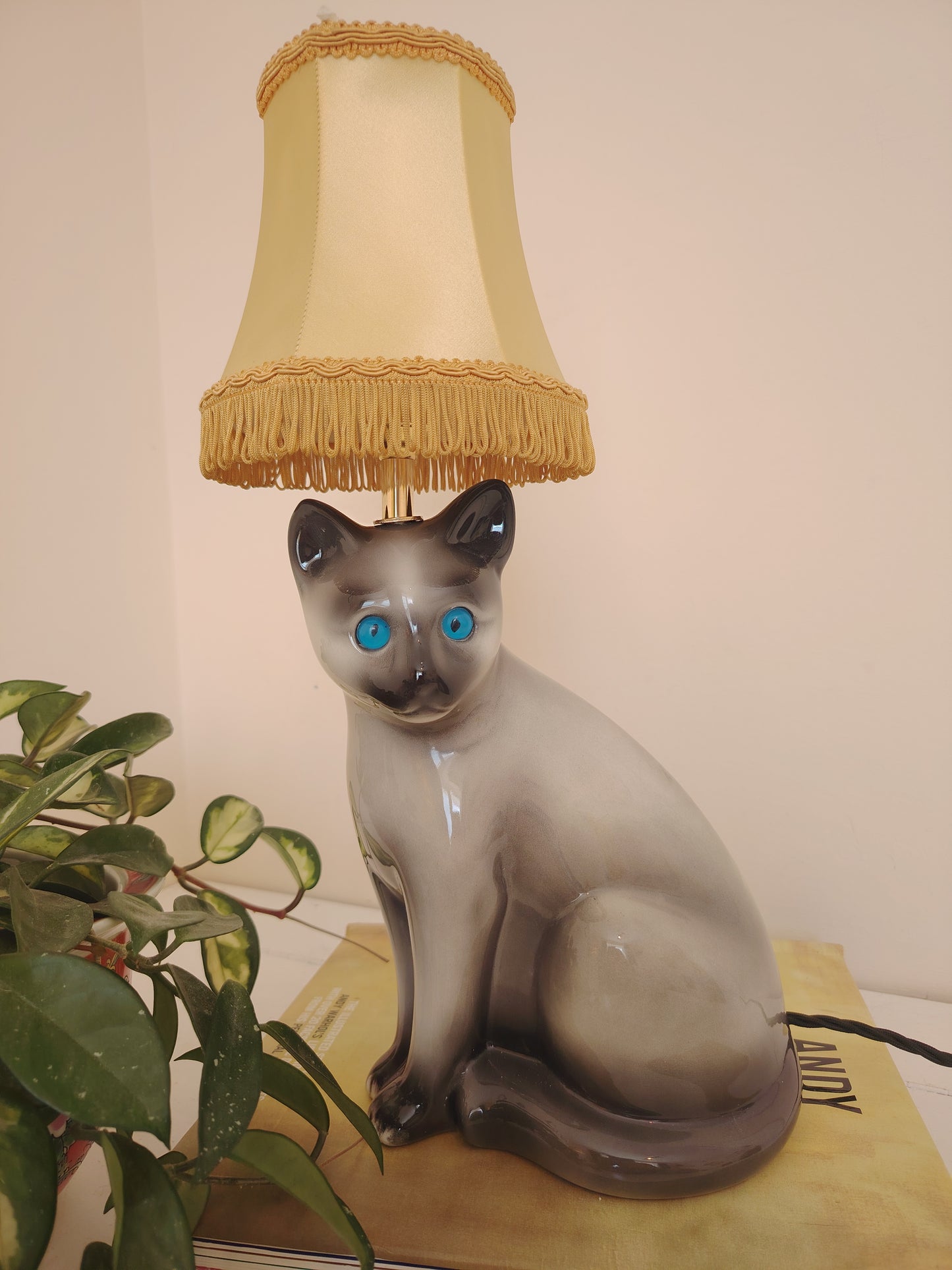 Large Vintage Reworked Siamese Cat Lamp