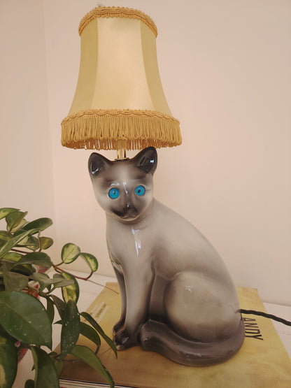 Large Vintage Reworked Siamese Cat Lamp
