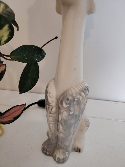 Tall Vintage 1950's Upcycled White Poodle Lamp