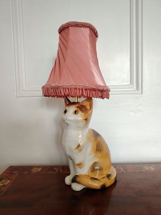 Vintage Reworked Small Tabby Cat Lamp