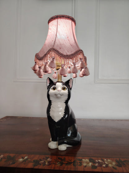 Vintage Reworked Small Tuxedo Cat Lamp