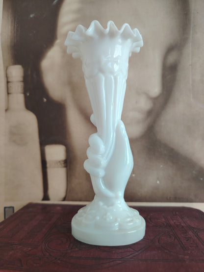 Small Victorian Milk Glass Hand Vase