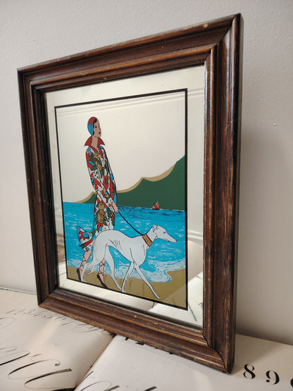 Art Deco Style Picture Mirror Lady and Greyhound