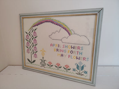 Sweet Vintage Embroidery "April Showers Bring Forth May Flowers"
