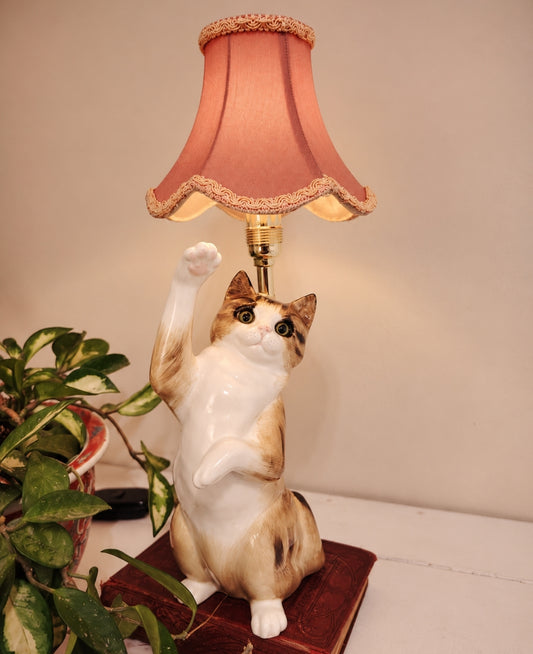 Vintage Reworked Playful Tabby Cat Lamp