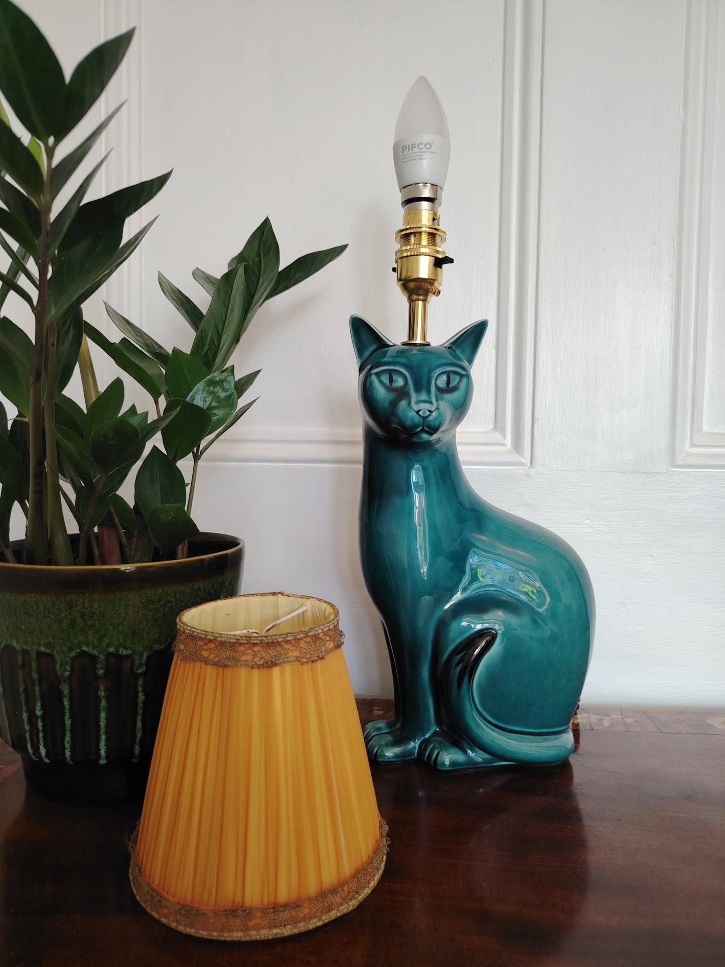 Stunning Blue Mid Century Poole Pottery Reworked Cat Lamp