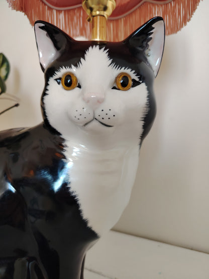 Large Vintage Reworked Tuxedo Cat Lamp