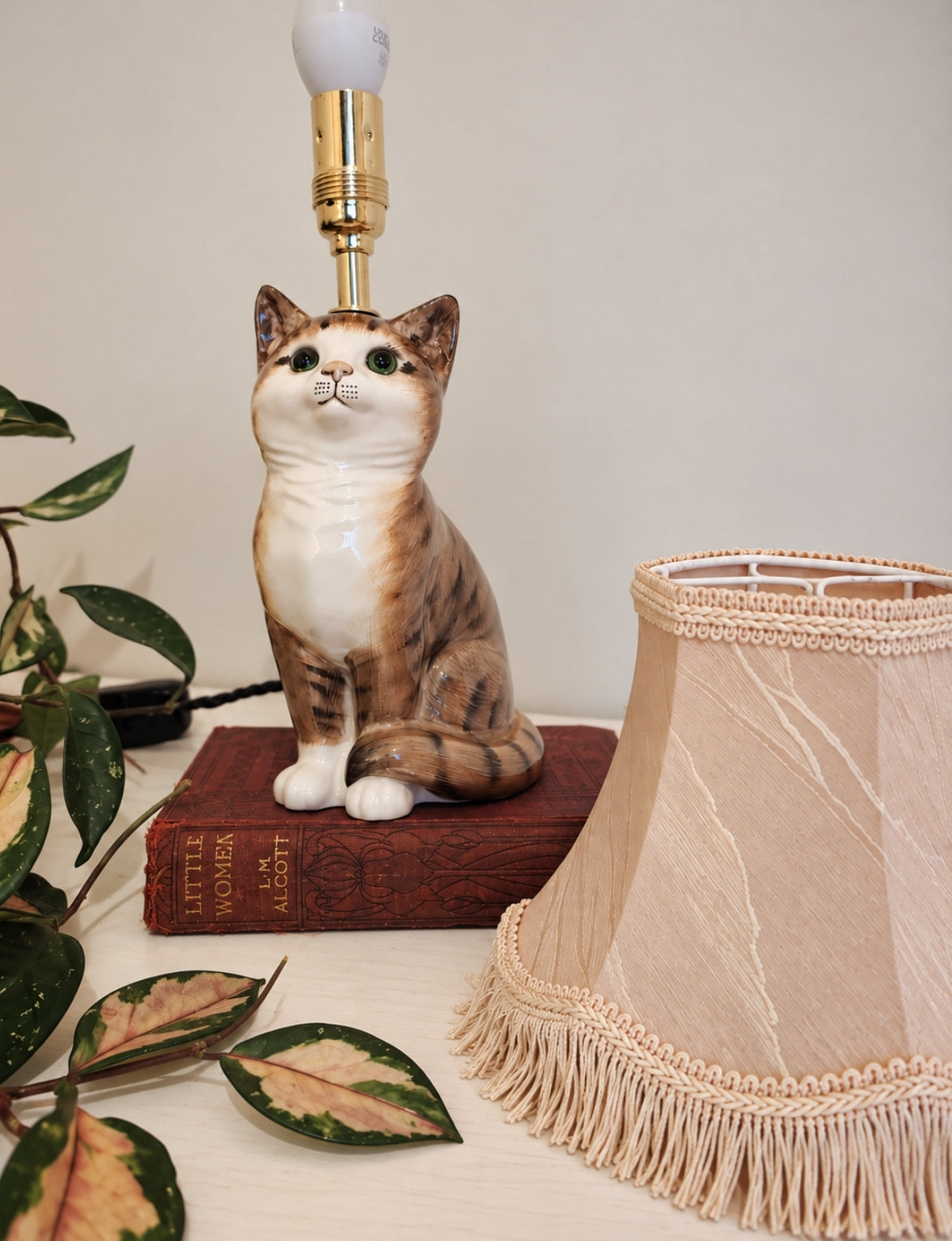 Vintage Reworked Small Tabby Cat Lamp