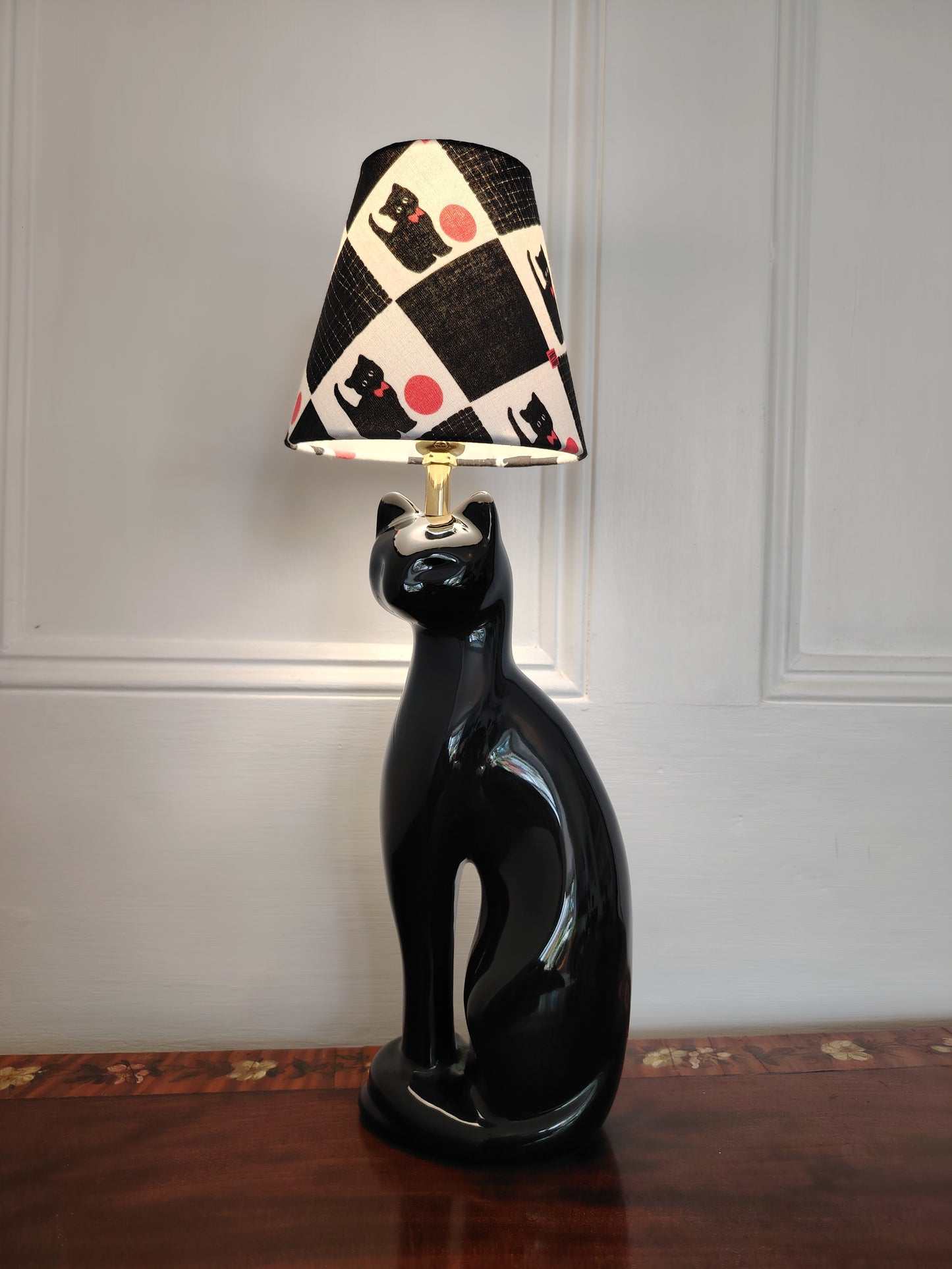 Vintage Reworked Black Cat Lamp with Handmade Shade ❤️🐈‍⬛