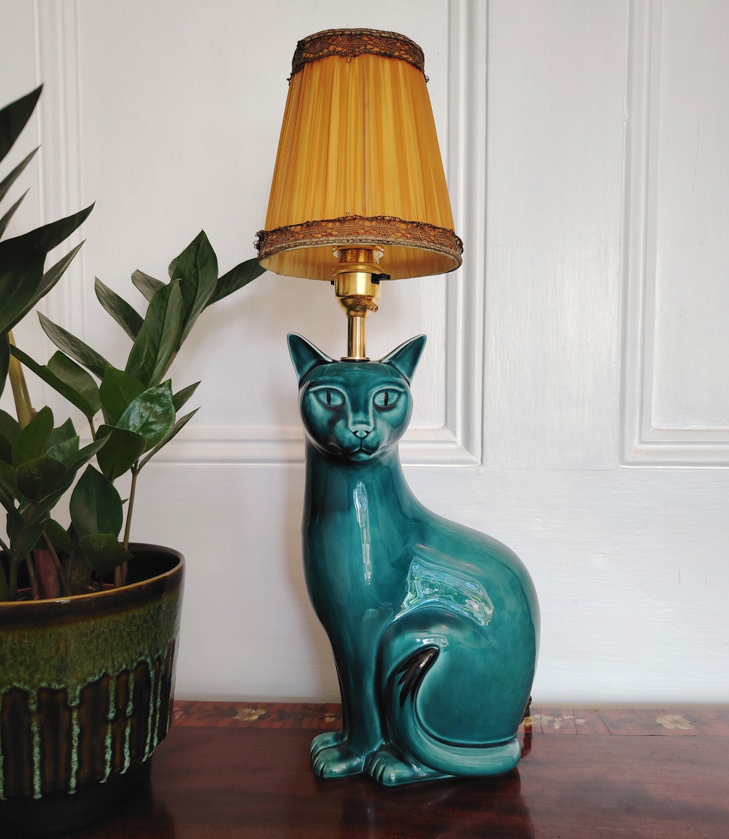 Stunning Blue Mid Century Poole Pottery Reworked Cat Lamp