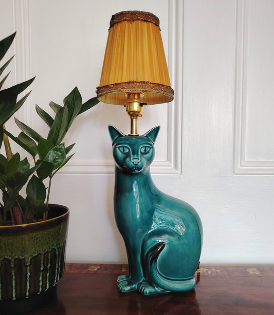 Stunning Blue Mid Century Poole Pottery Reworked Cat Lamp