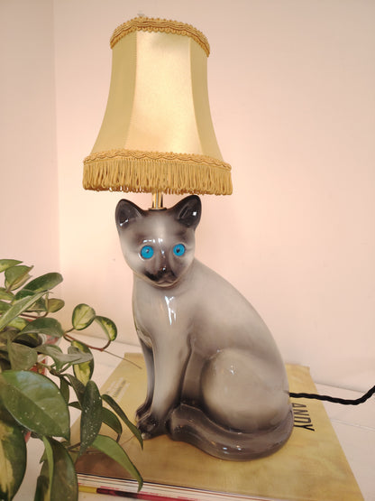 Large Vintage Reworked Siamese Cat Lamp