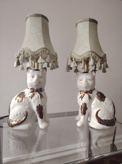 Pair of Vintage Mantle Cat upcycled lamps