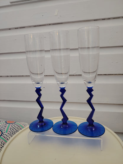Trio of Vintage 80's Memphis Style Champagne Flutes