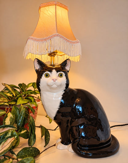 Large Vintage Reworked Tuxedo Cat Lamp