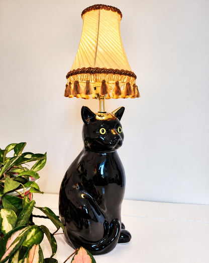 Large Vintage Reworked Black Cat Lamp 🐈‍⬛