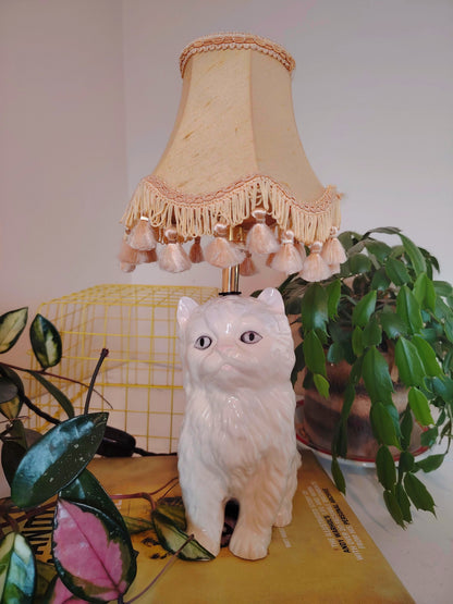 Vintage Upcycled White Kitten Lamp