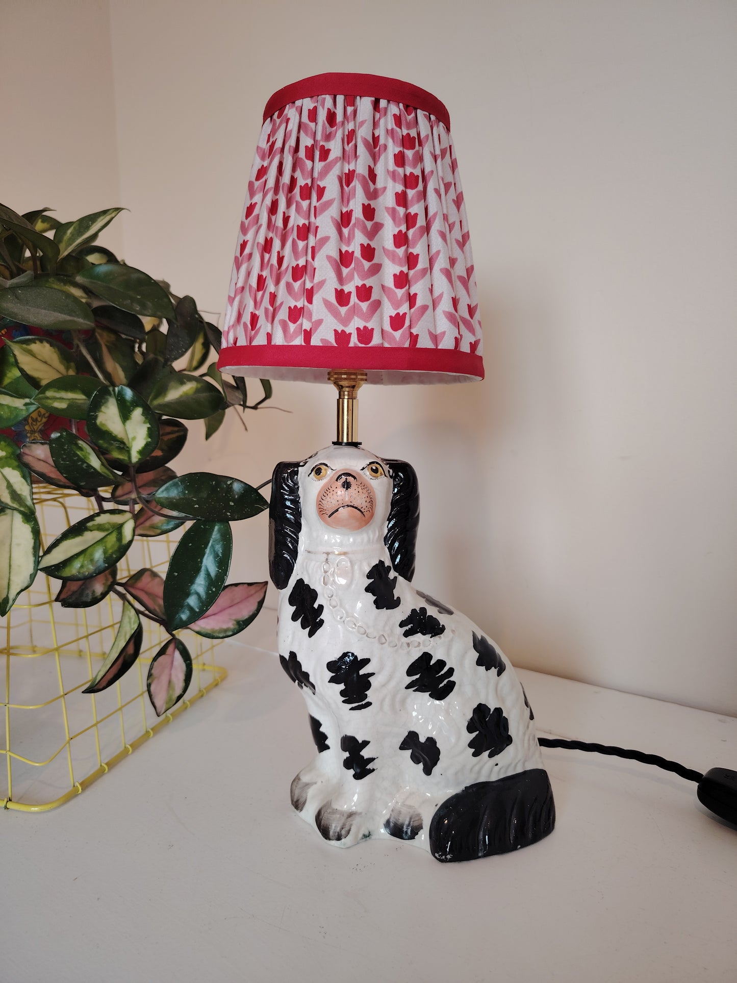 Vintage Upcycled Black and White Pot Dog Lamp