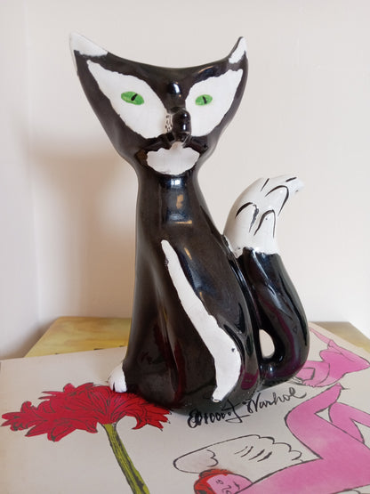 Mid Century Black and white Fox Vase