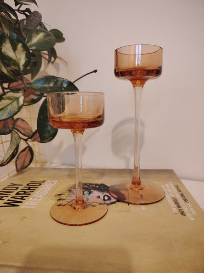 Pair of Vintage Amber Glass Wedgwood Brancaster Candle Holders