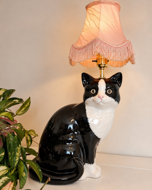 Large Vintage Reworked Tuxedo Cat Lamp