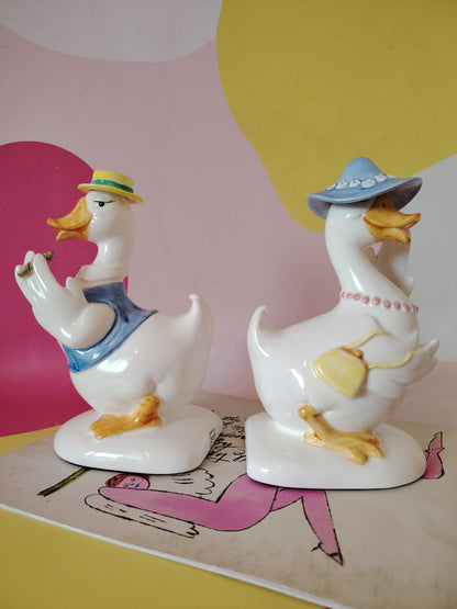 1980s Mr and Mrs Duck Fitz & Floyd Bookends