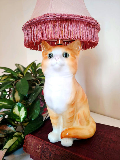 Vintage Reworked Small Ginger Cat Lamp