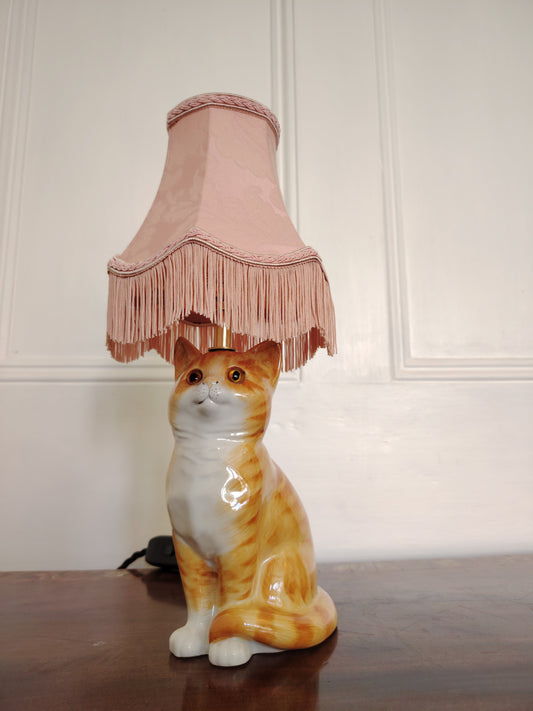 Vintage Reworked Small Ginger Cat Lamp