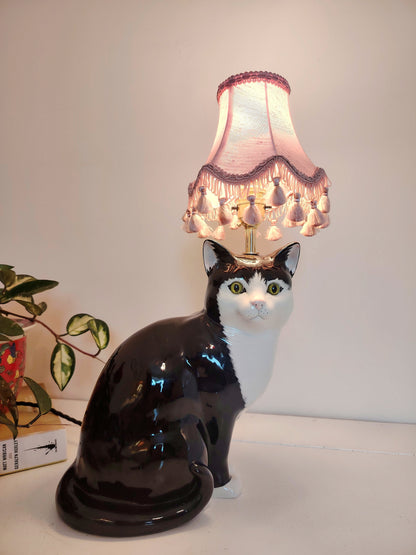 Large Vintage Reworked Tuxedo Cat Lamp