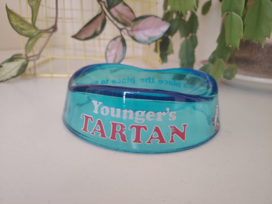 Vintage Blue Glass Younger's Tartan Ashtray