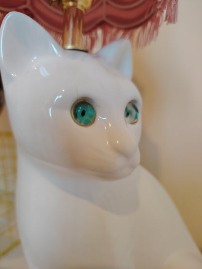 Vintage White Reworked Cat Lamp