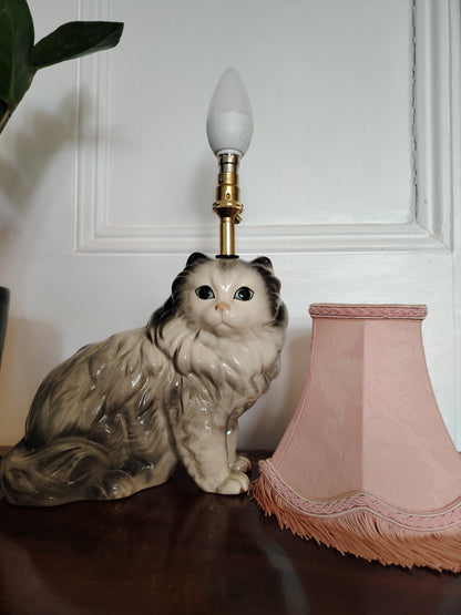 Vintage Upcycled Grey Cat Lamp