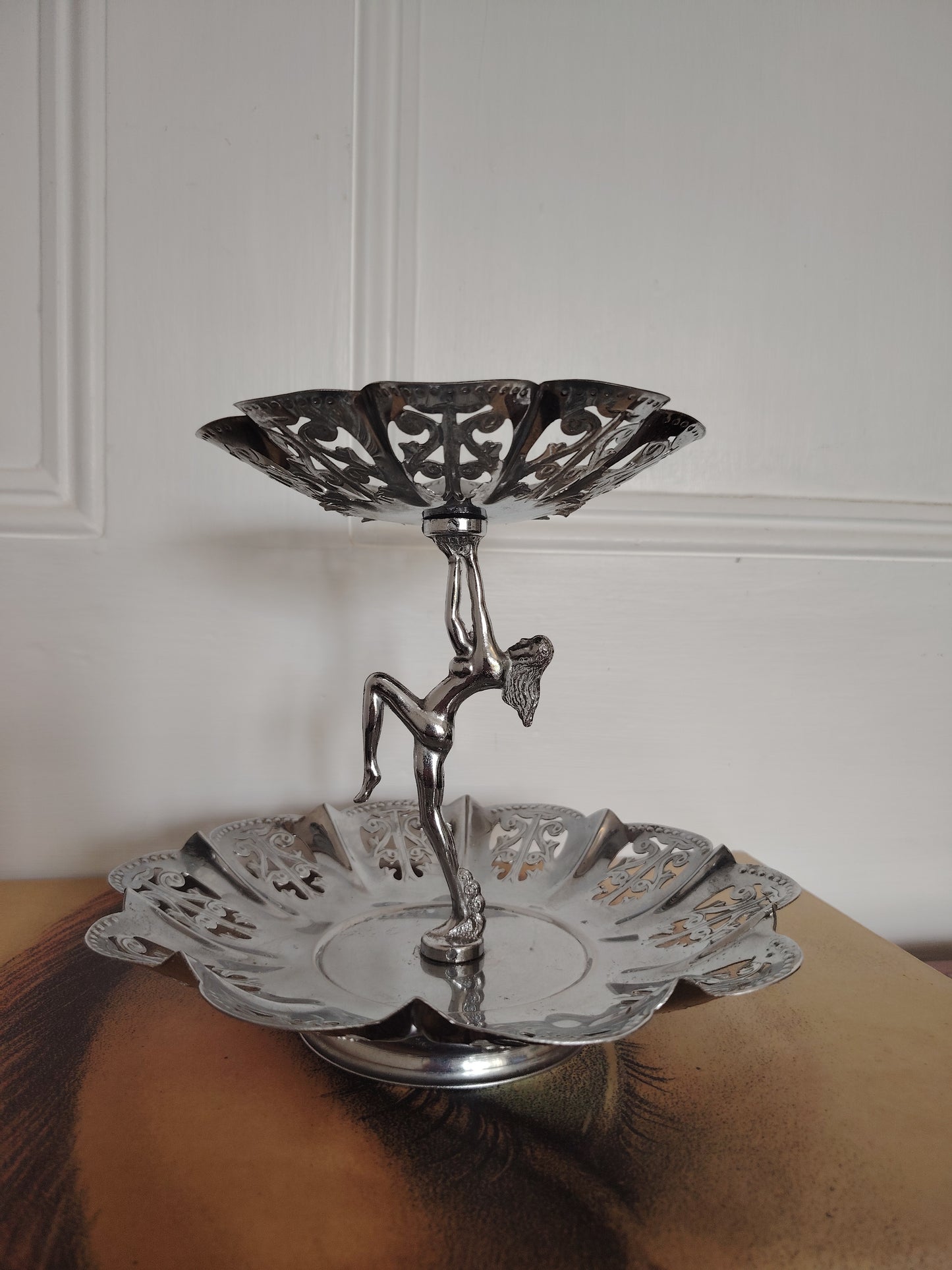 Art Deco Style Nude Lady Chrome Cake Stand