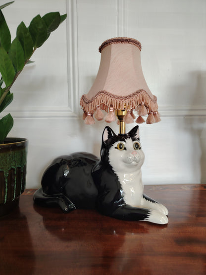 Large Vintage Upcycled Tuxedo Cat Lamp