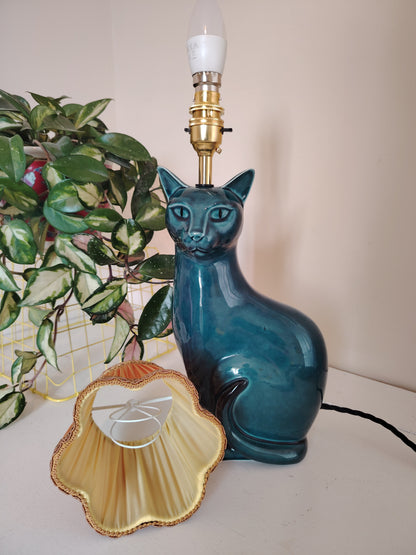 Stunning Blue Mid Upcycled Cat Lamp
