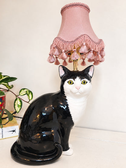 Large Vintage Reworked Tuxedo Cat Lamp