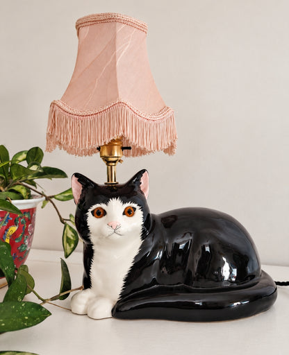 Large Vintage Reworked Tuxedo Cat Lamp
