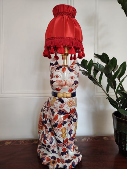 Reworked Antique Floral Imari Cat Lamp