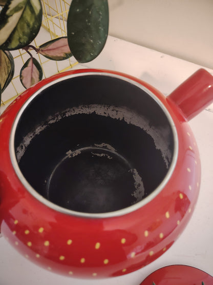 Amazing Vintage 80's Strawberry Enamel Teapot/ Kettle