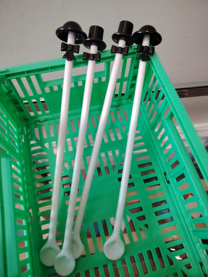 Set of 4 Top Hat and Bow ties cocktail stirrers