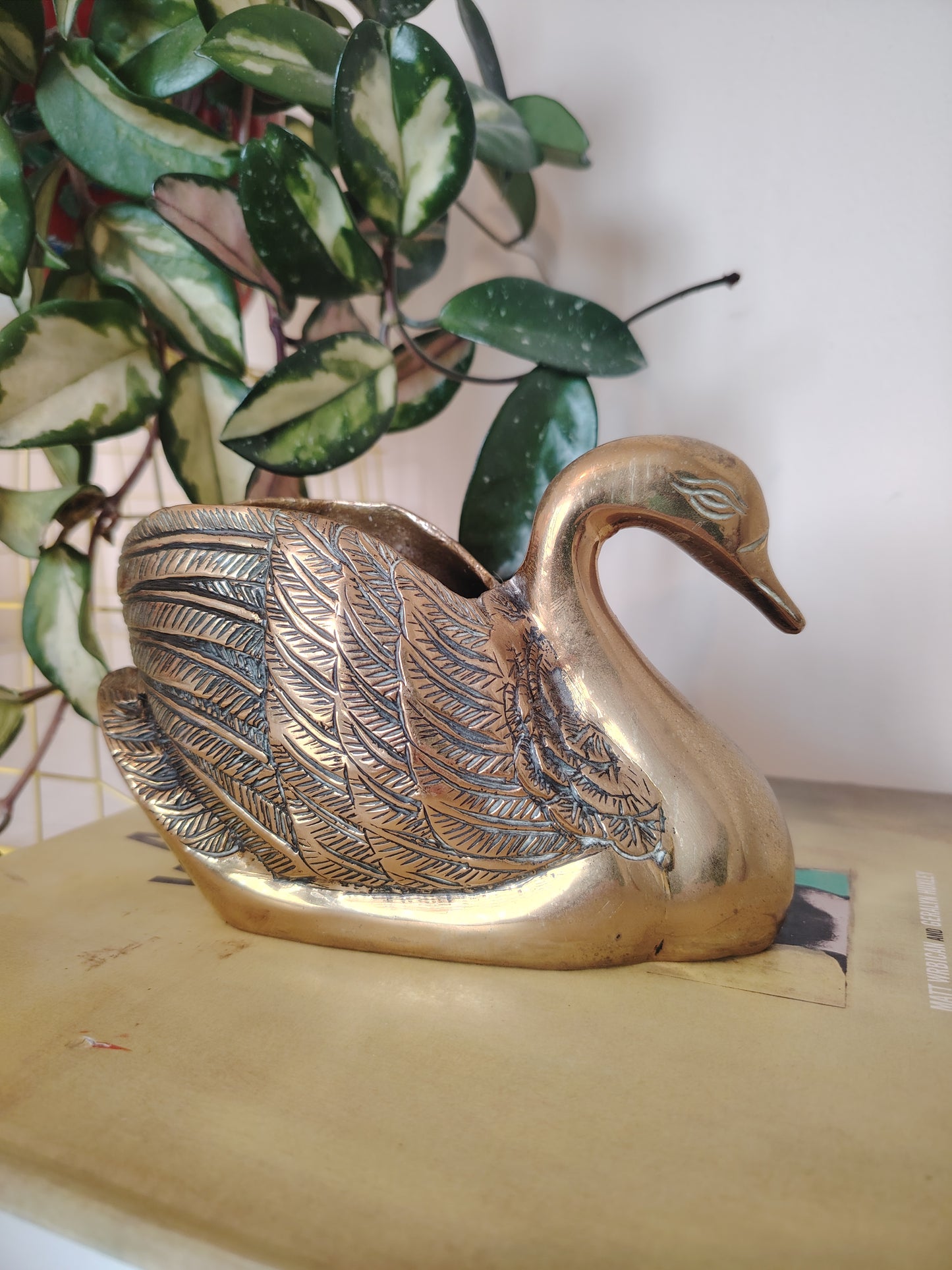Vintage Brass Swan Planter/ Pot