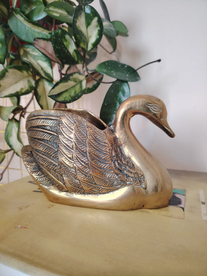 Vintage Brass Swan Planter/ Pot