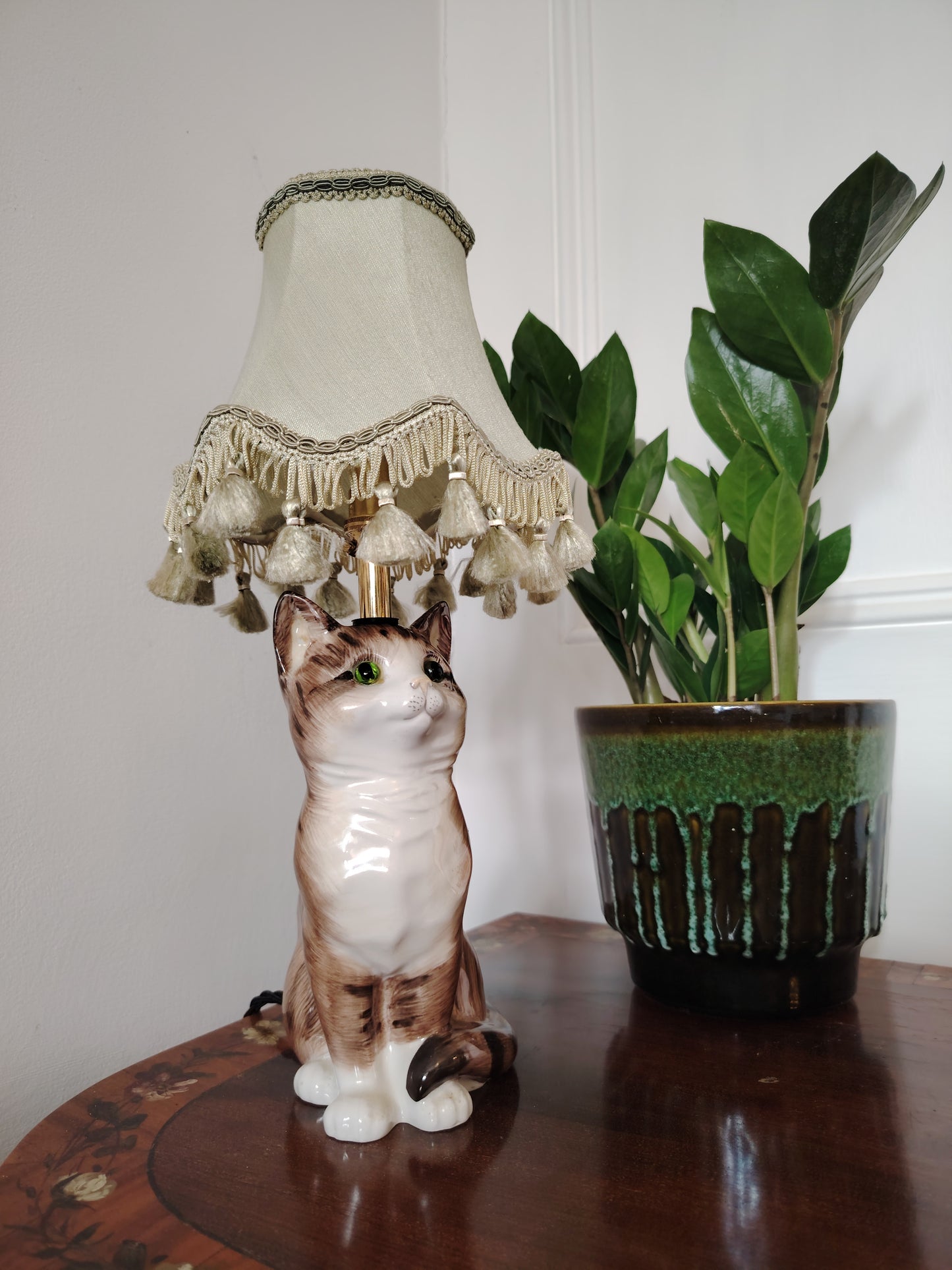 Vintage Upcycled Small Tabby Cat Lamp