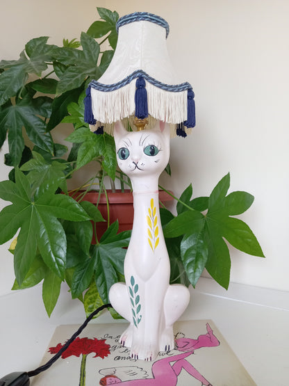 Large Vintage 1950s Tall Upcycled Cat Lamp